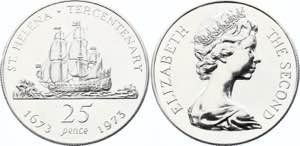 Saint Helena 25 Pence 1973 KM# 5a; Silver; ... 