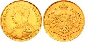 Belgium 20 Francs 1914 KM# 78; Gold (.900) ... 