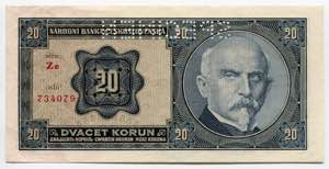 Czechoslovakia 20 Korun 1926 Specimen P# ... 