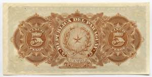 Paraguay 5 Pesos 1907 P# 156; № 0022758; ... 