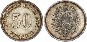 Germany - Empire 50 Pfennig 1876 C KM# 6; ... 