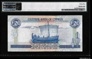 Cyprus 20 Pounds 1992 PMG 45 P# 56a; XF