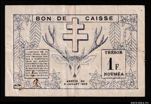 New Caledonia 1 Franc 1942 P# 52; VF