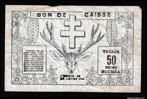 New Caledonia 50 Centimes 1943 P# 54; VF