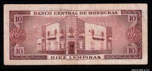 Honduras 10 Lempiras 1965 Rare P# 52b; VF