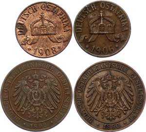 German East Africa 2 x 1 Pesa & 2 x 1 Heller ... 
