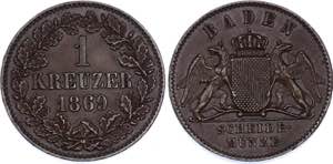 German States Baden 1 Kreuzer 1869 KM# 242; ... 