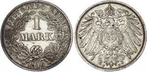Germany - Empire 1 Mark 1916 F KM# 14; ... 