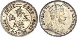 Hong Kong 5 Cents 1903 KM# 12; Silver; ... 