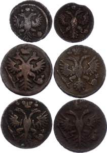 Russia Lot of 6 Coins 1731 - 1737 Polushka & ... 