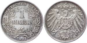 Germany - Empire 1 Mark 1911 E KM# 14; ... 