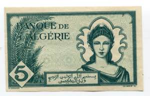 Algeria 5 Francs 1942 P# 91; AUNC-UNC