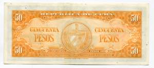 Cuba 50 Pesos 1950 P# 82a; AUNC