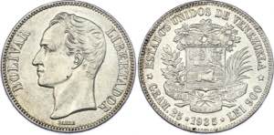 Venezuela 5 Bolivares 1935 Y# 24.2; Silver; ... 