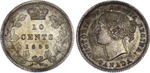 Canada 10 Cents 1858 KM# 3; Silver; ... 