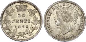 Canada 10 Cents 1870 KM# 3; Silver; ... 