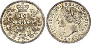 Canada 10 Cents 1882 H KM# 3; Silver; ... 