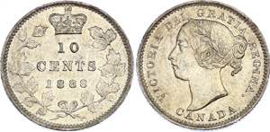 Canada 10 Cents 1888 KM# 3; Silver; ... 