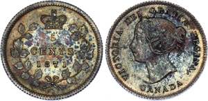 Canada 5 Cents 1871 KM# 2; Silver; Victoria; ... 