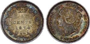 Canada 5 Cents 1874 H KM# 2; Silver; ... 