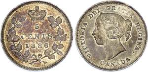 Canada 5 Cents 1886 KM# 2; Silver; Victoria; ... 