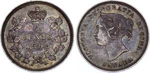 Canada 5 Cents 1893 KM# 2; Silver; Victoria; ... 