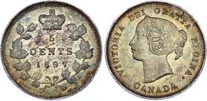 Canada 5 Cents 1897 KM# 2; Silver; Victoria; ... 
