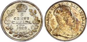 Canada 5 Cents 1909 KM# 13; Silver; aUNC ... 