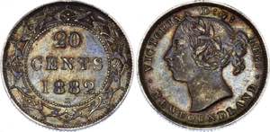 Canada Newfoundland 20 Cents 1882 H KM# 4; ... 