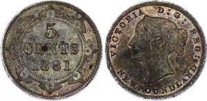 Canada Newfoundland 5 Cents 1881 KM# 2; ... 