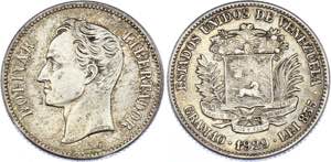 Venezuela 2 Bolivares 1929 Y# 23; Silver