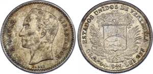 Venezuela 1/2 Bolivar 1929 Y# 21; Silver