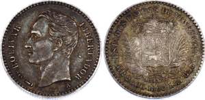 Venezuela 1/2 Bolivar 1893 A Y# 21; Silver; ... 