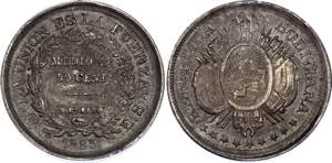 Bolivia 50 Centavos 1895 PTS ES Misstrike ... 