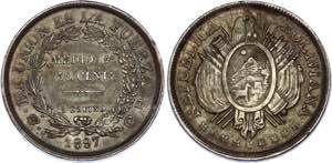 Bolivia 50 Centavos 1897 PTS CB KM# 161.5; ... 