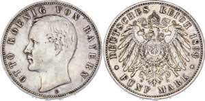 Germany - Empire Bavaria 5 Mark 1899 D KM# ... 