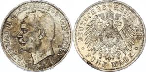 Germany - Empire Baden 5 Mark 1913 G KM# ... 