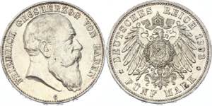 Germany - Empire Baden 5 Mark 1903 G KM# ... 