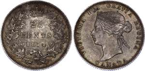 Canada 25 Cents 1874 H KM# 5; Silver; ... 