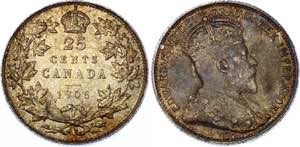 Canada 25 Cents 1906 KM# 11; Silver; Edward ... 