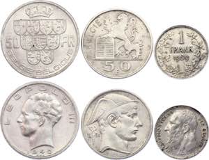 Belgium 2 x 50 Francs & 1 Franc 1909 - 1954 ... 