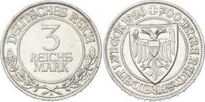 Germany - Weimar Republic 3 Reichsmark 1926 ... 