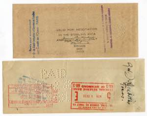Europe Lot of 2 Cheques 1938 - 1951 ... 