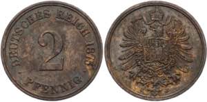 Germany - Empire 2 Pfennig 1875 J KM# 2; ... 
