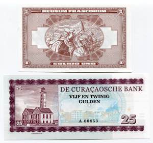 World Lot of 2 Notes 2016 - 2017 Curaçao 25 ... 