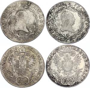 Austria 2 x 20 Kreuzer 1805 & 1806 B KM# ... 