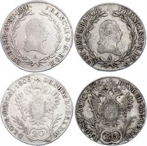 Austria 2 x 20 Kreuzer 1806 & 1808 A Silver; ... 
