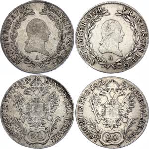 Austria 2 x 20 Kreuzer 1811 & 1815 A KM# ... 