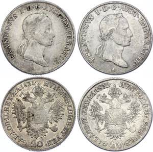 Austria 2 x 20 Kreuzer 1831 & 1832 A KM# ... 