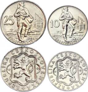 Czechoslovakia 10 & 25 Korun 1954 Silver; ... 